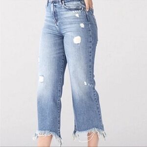 Lee Vintage Modern Daybreak Wide‎ Leg Cropped Raw Hem Denim Jeans
